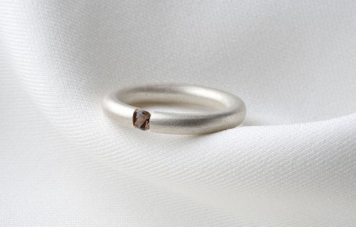 Fancy Ring (925 Silber, kreismattiert, Rauchquarz)